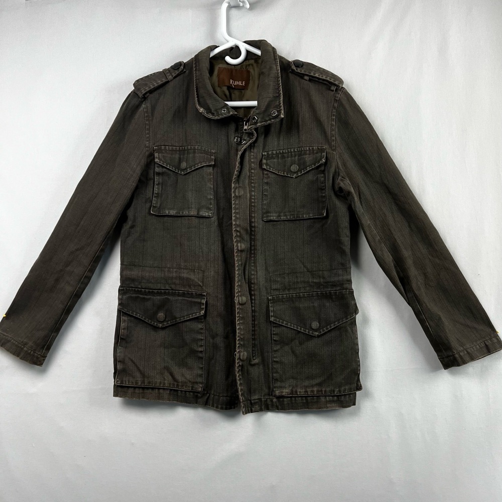 Kuhle Jacket Mens Medium Ful Zip Utility Military Gray Cotton Hidden Hood